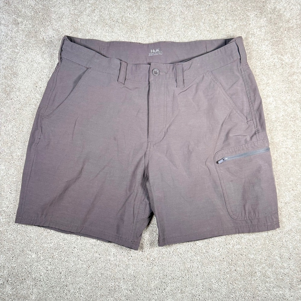Huk Men's XL Pursuit Fishing Shorts Gray Performance Cargo Utility Quick Dry